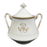 Large 19th century Paris porcelain sugar bowl with ARJ gold monogram
