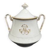 Grand sucrier en porcelaine de Paris XIXe à monogramme doré ARJ