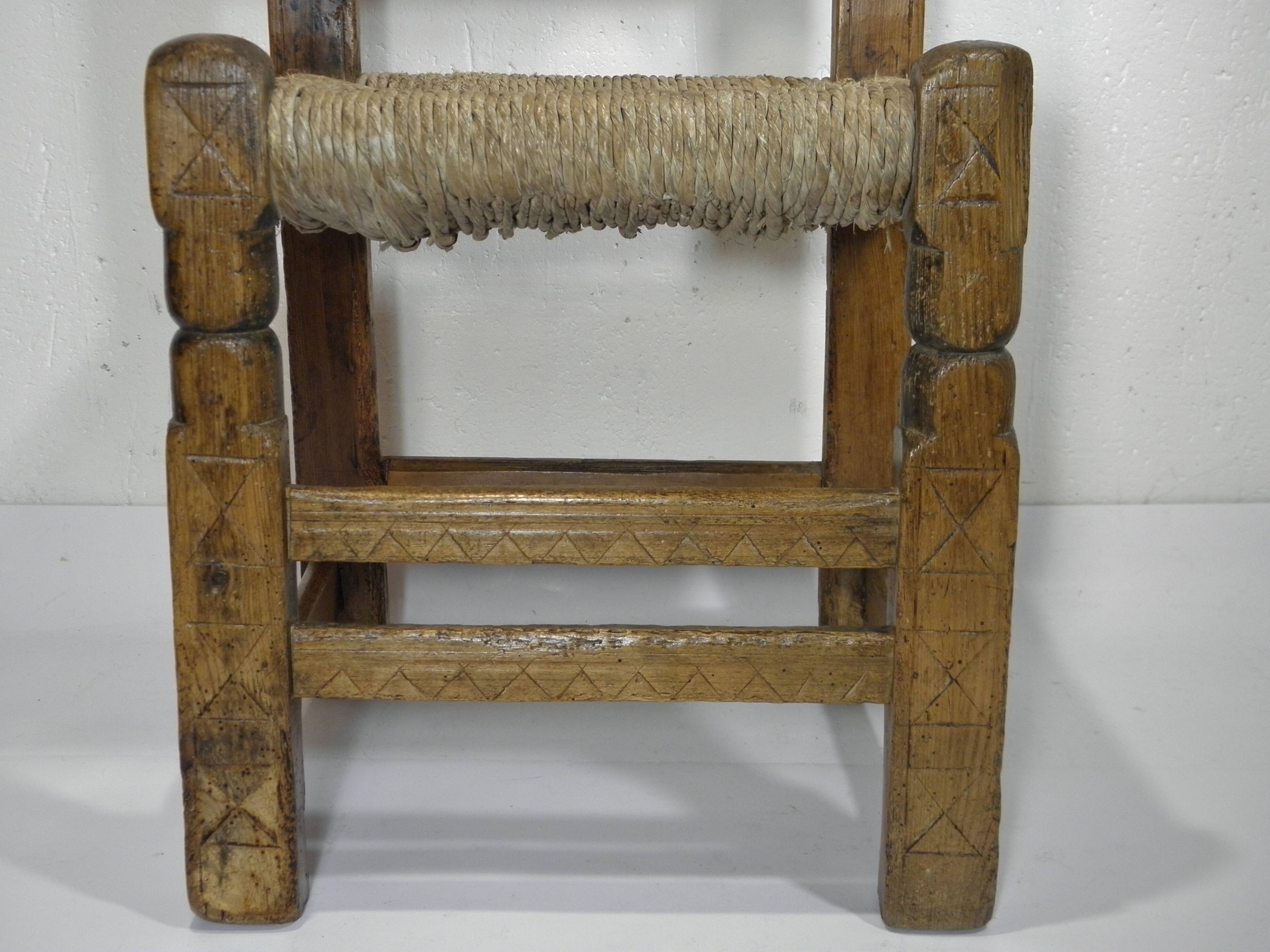 Antique wooden and straw chair, Folk Art - Spain