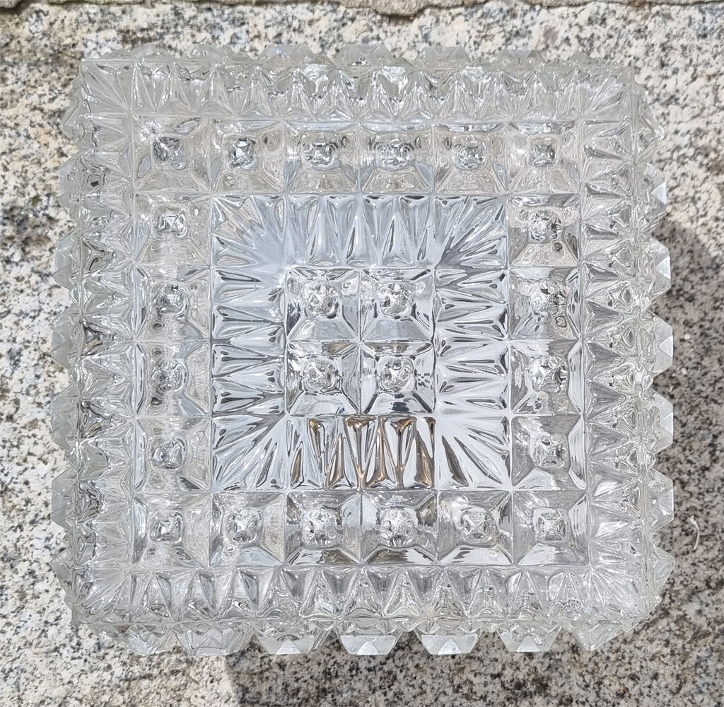 Three square ceiling lights, glass, vintage, 50s