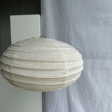 Suspension in rattan and japanese natural linen in the shape of a lantern h50 d30