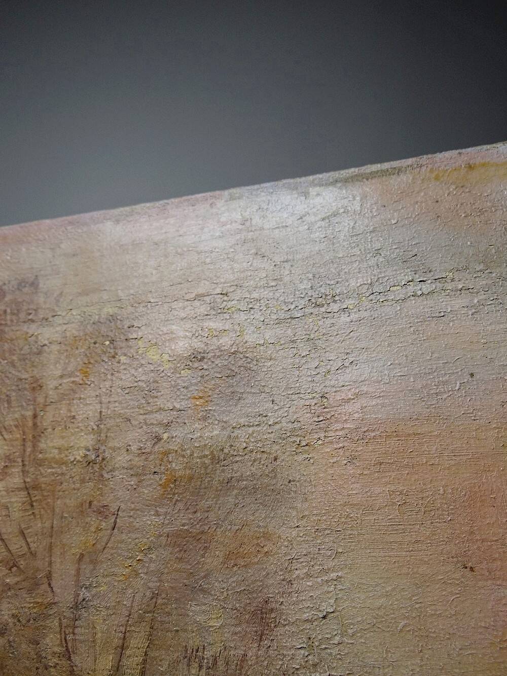 Large painting farm on pond old 19th century signature oil on linen canvas