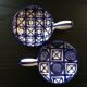 Pair of blue decorated fondue pots