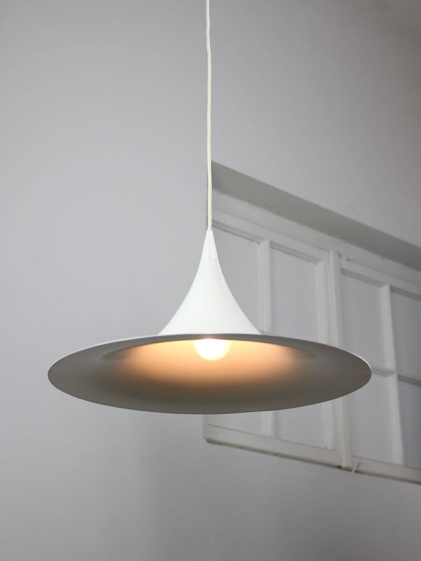 Danish White Trumpet Pendant Lamp by Claus Bonderup & Torsten Thorup