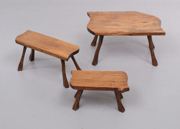 Tables gigognes en tronc d’arbre sculptées à la main, années 1960