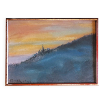 Vintage pastel painting of the Aurora Borealis, signed, 1930s Art Deco.