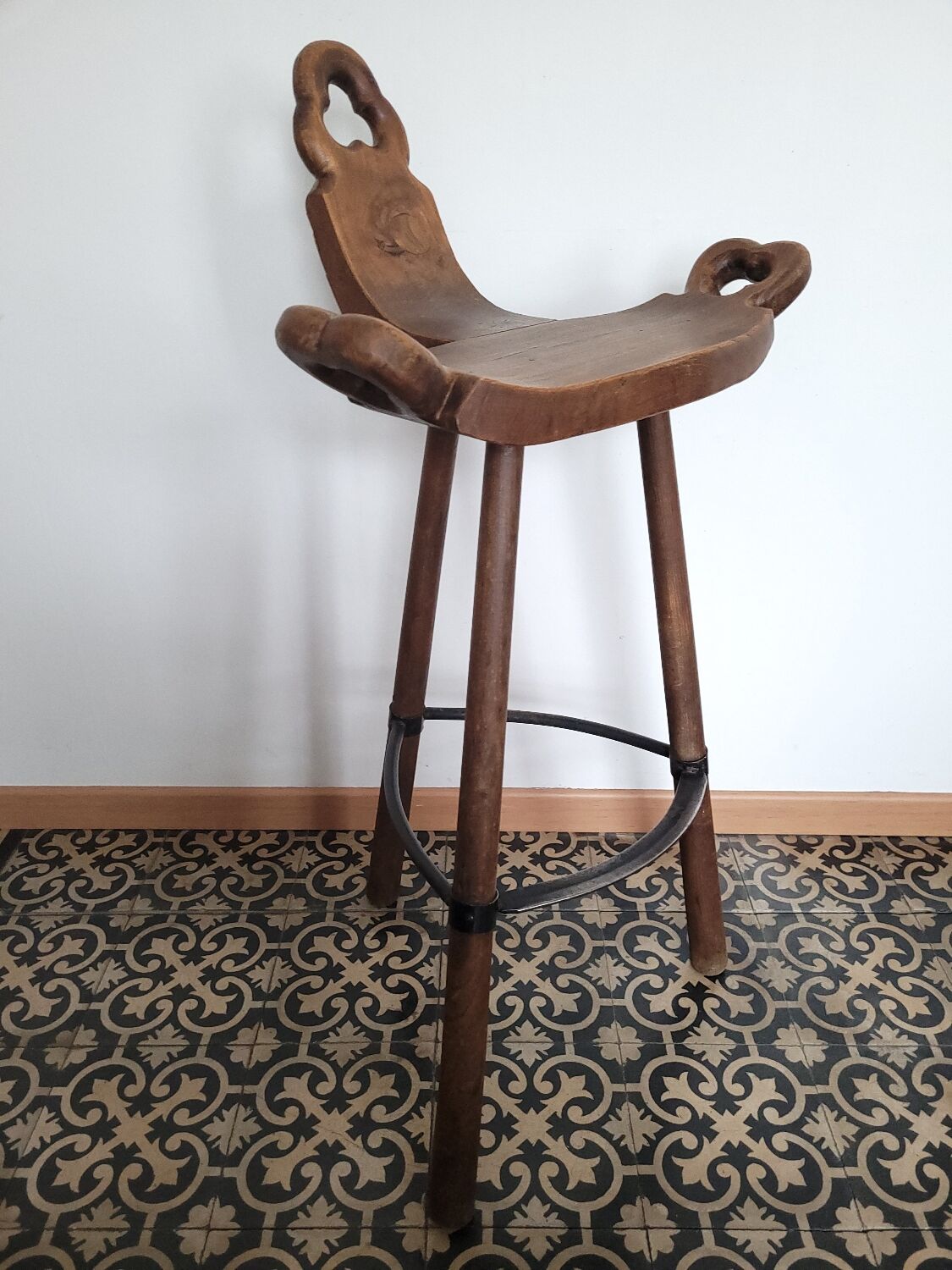 2 vintage brutalist bar stools design Marbella 1970s Spain