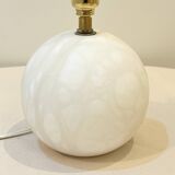 Vintage 1970s white marble ball lamp raffia rope lampshade 70s bohemian chic alabaster