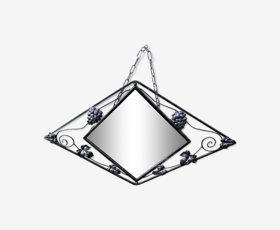 Miroir avec grappes de raisin et chaine de suspension art deco 70x43cm