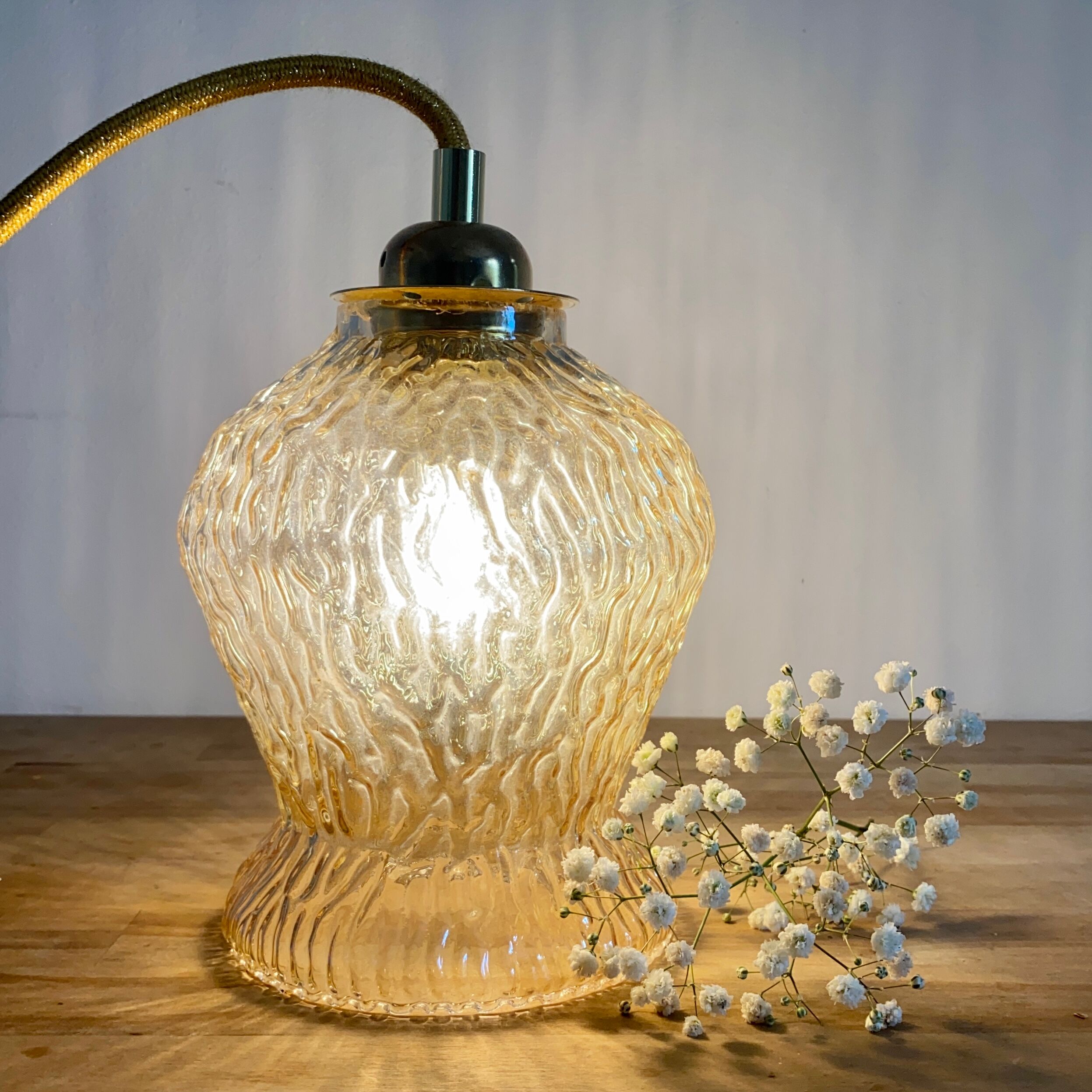 Vintage tulip lamp in amber glass