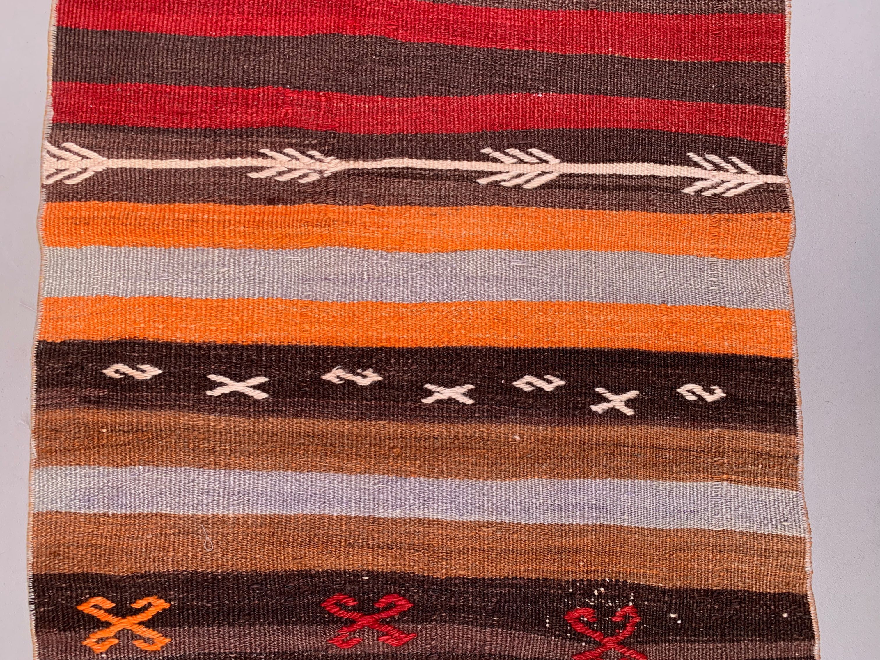 Old Turkish narrow Kilim Runner 410x63 cm shabby chic, vintage kelim