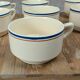 Set of 7 vintage cups Moulin des Loups – Blue and ochre trim, retro charm