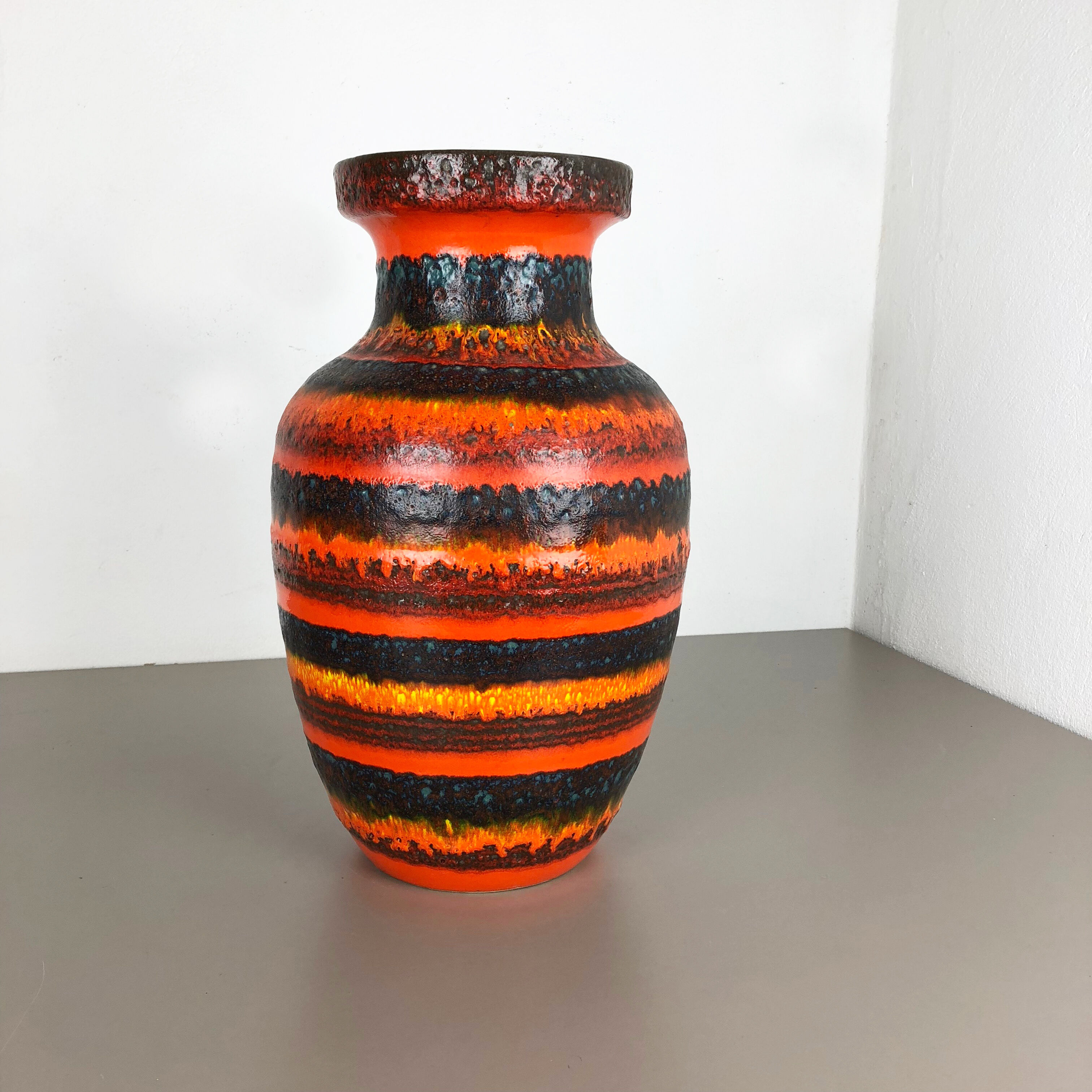 Multi-Color Pottery Fat Lava Multi-Color Floor Vase Made by Scheurich, Germany 1970s
