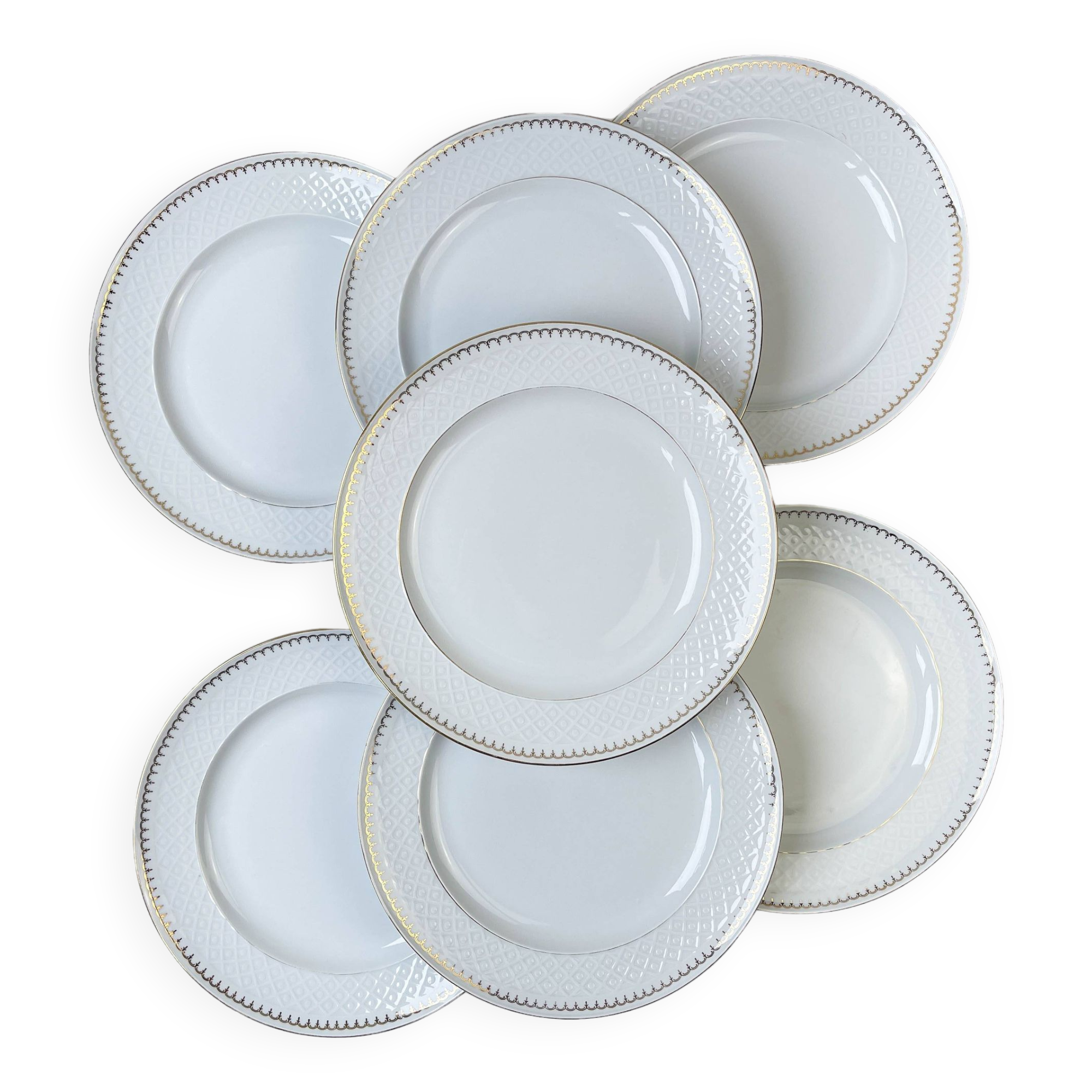 7 vintage flat plates in golden white porcelain BAVARIA model "Annabell"