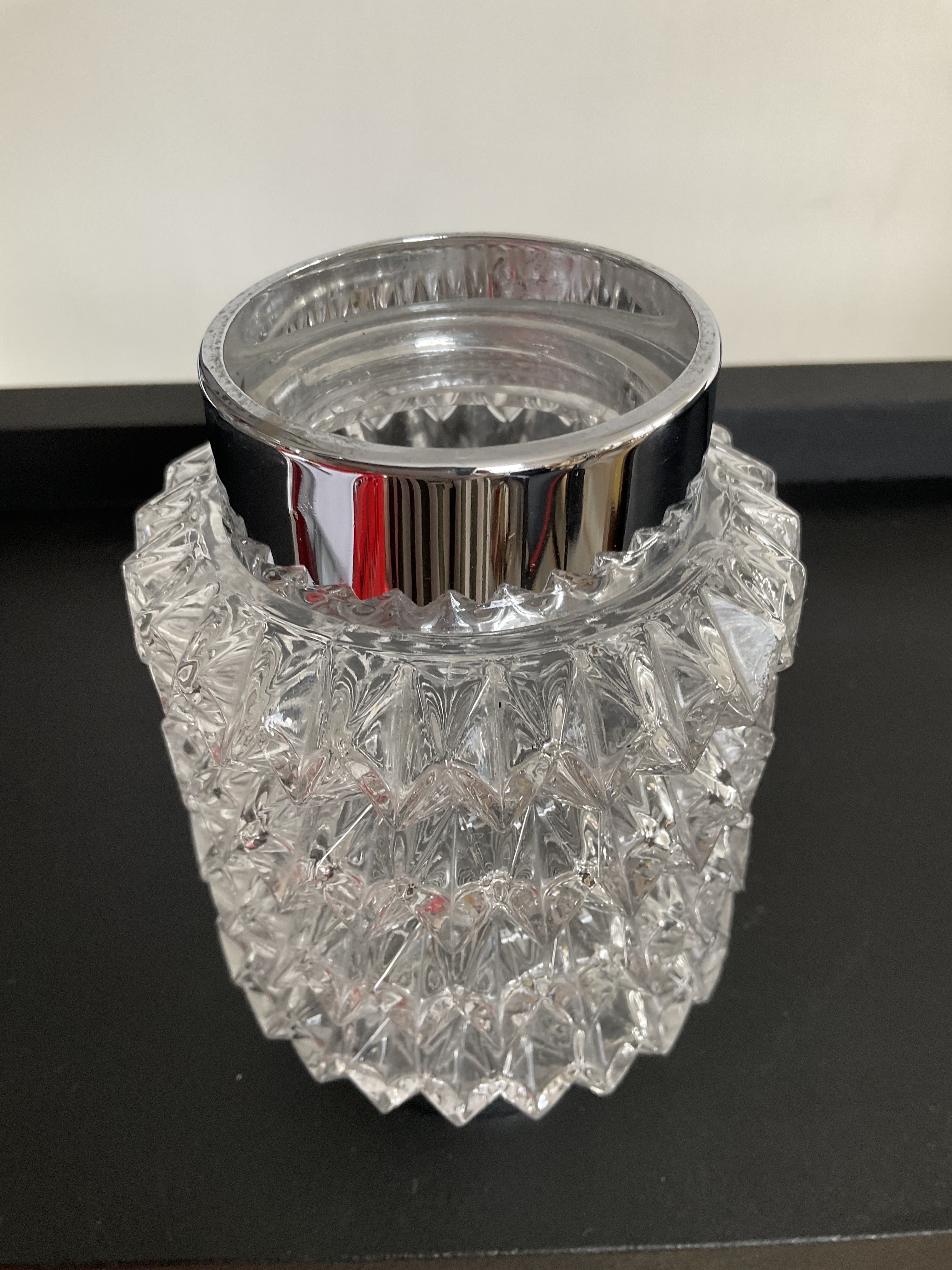 Vintage chrome candle holder and molded glass 70s