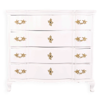 Antique baroque chest of drawers with 4 drawers - baroque - white painted & brass handles - 1760s