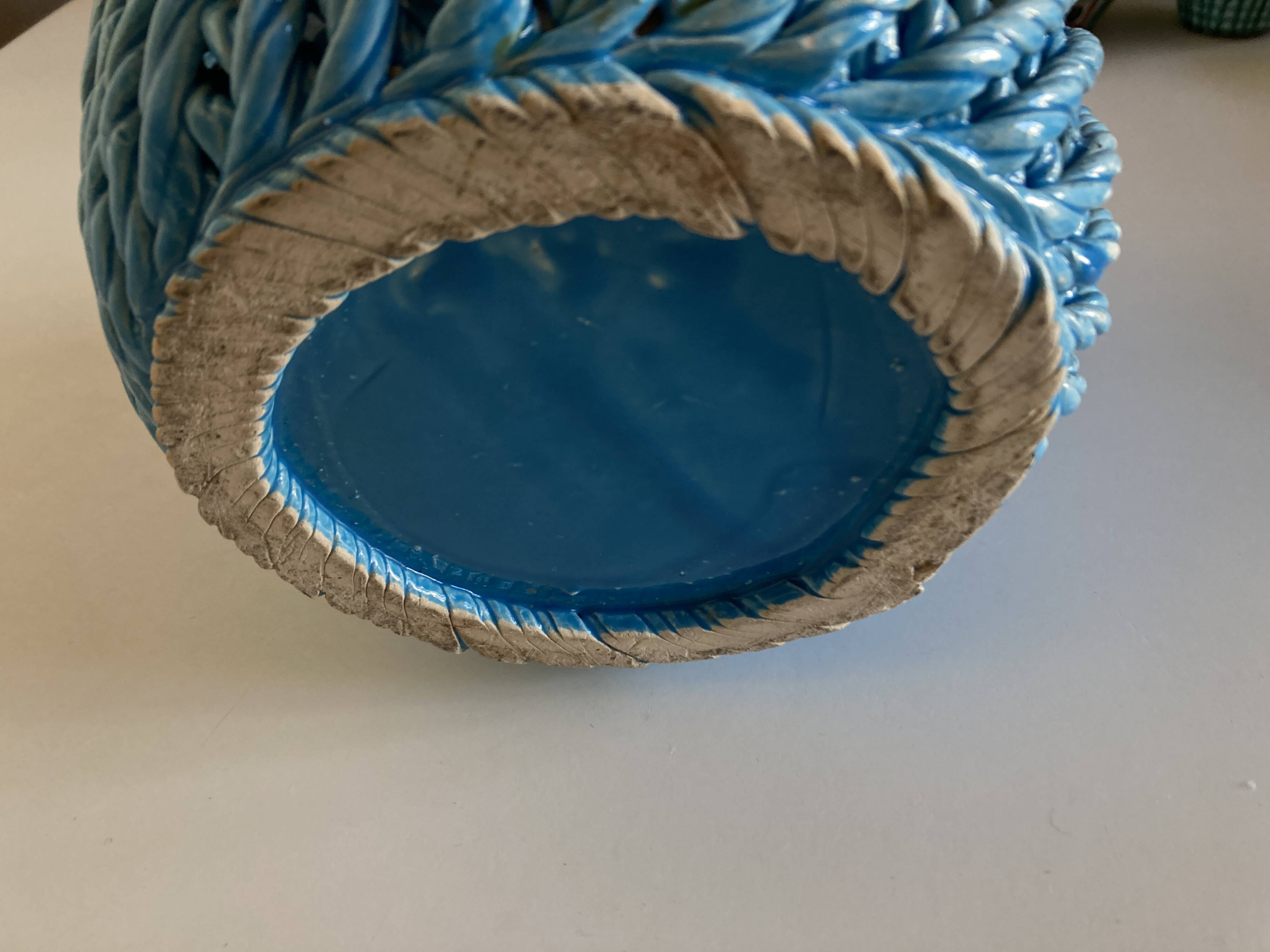 Turquoise woven ceramic cachepot, Italian work, 1960s
