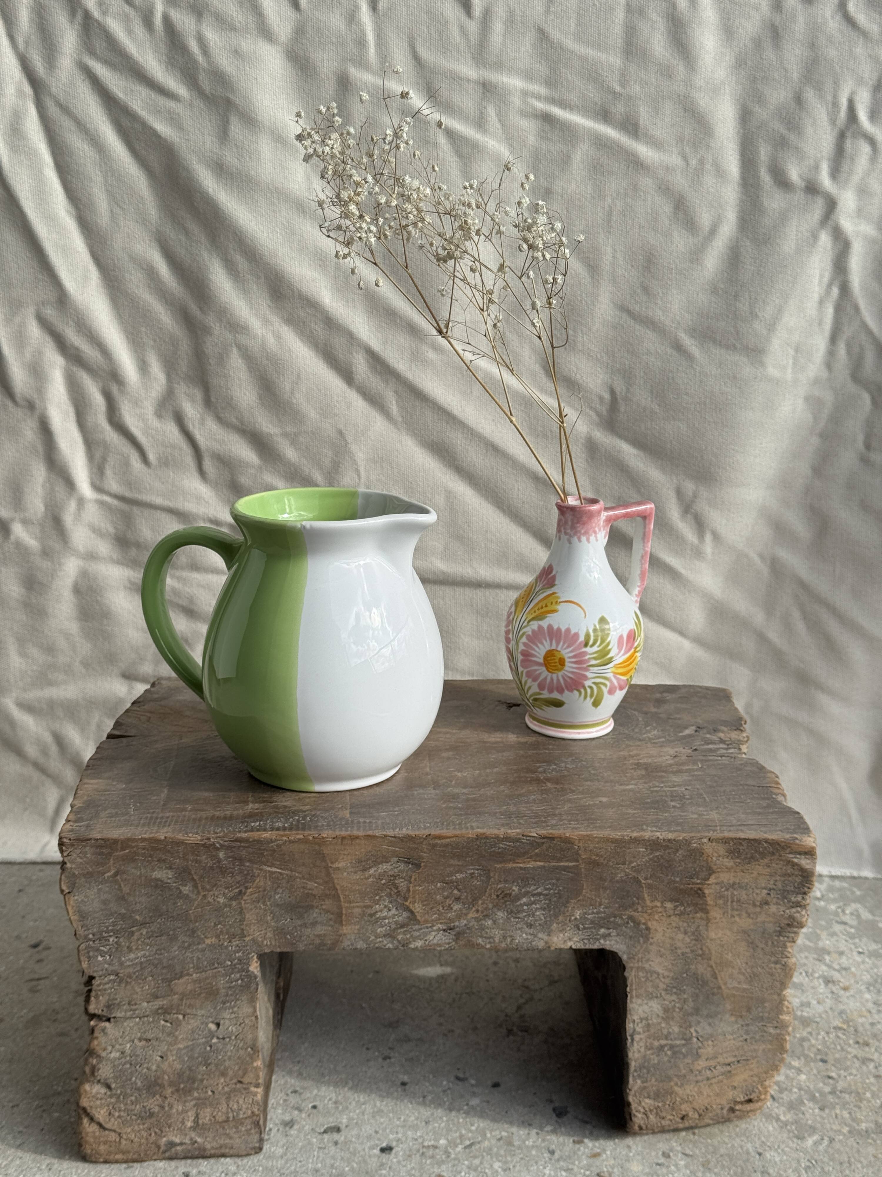 Mini vase with stylised flowers in green and yellow roses, H15.5.