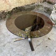 Adjustable coffee table in smoked glass, steel and stainless steel from the 70s