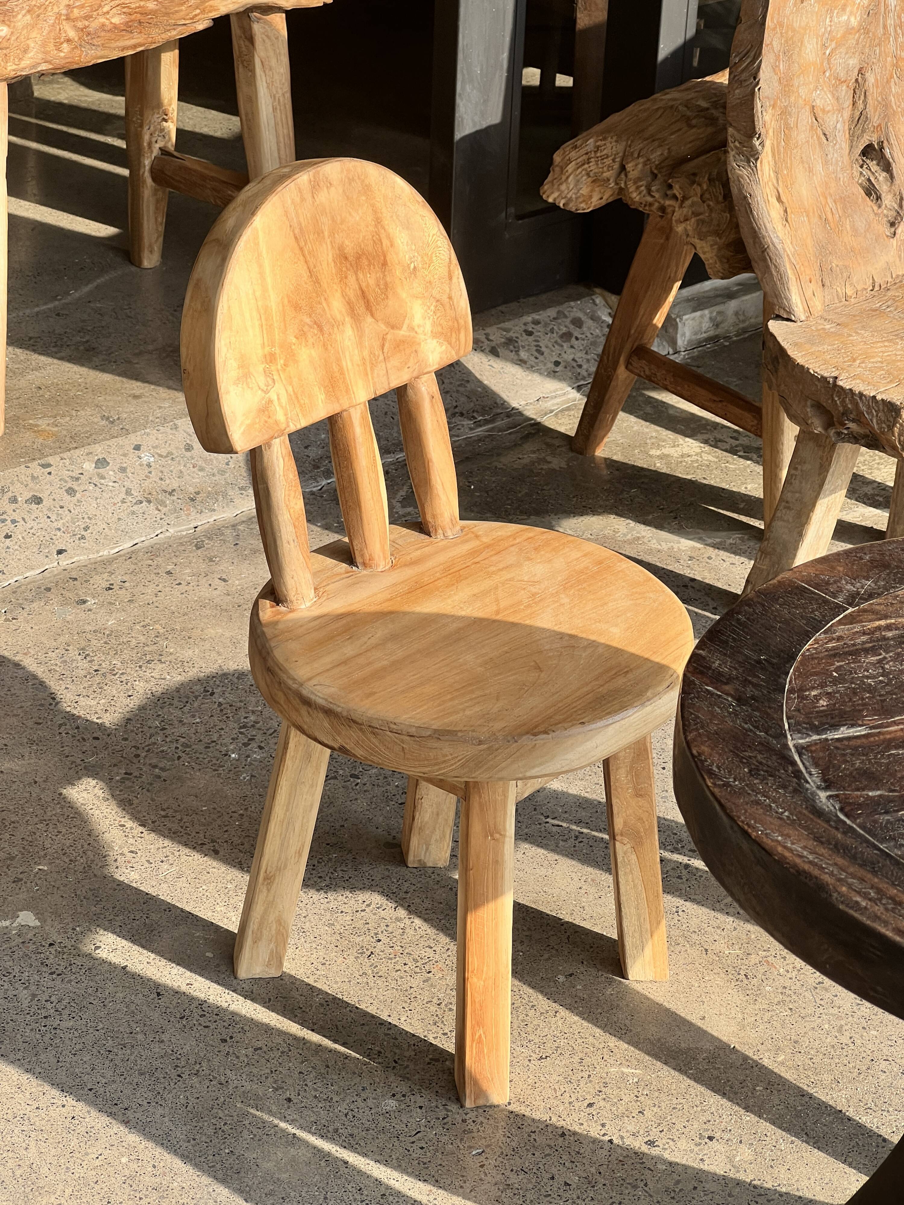 Small child's chair in natural blond teak back with three bars