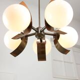 Vintage Italian Copper & Opaline Chandelier, 70s