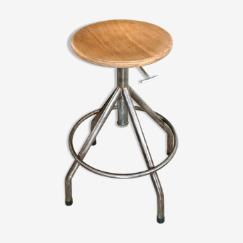 Tabouret d’atelier réglable métal et bois