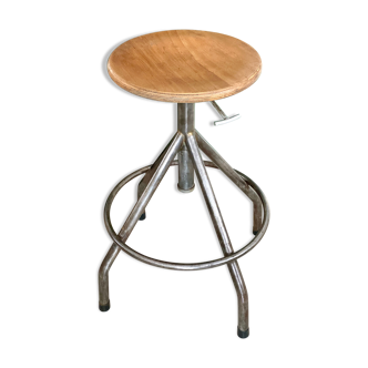 Metal and wood adjustable workshop stool