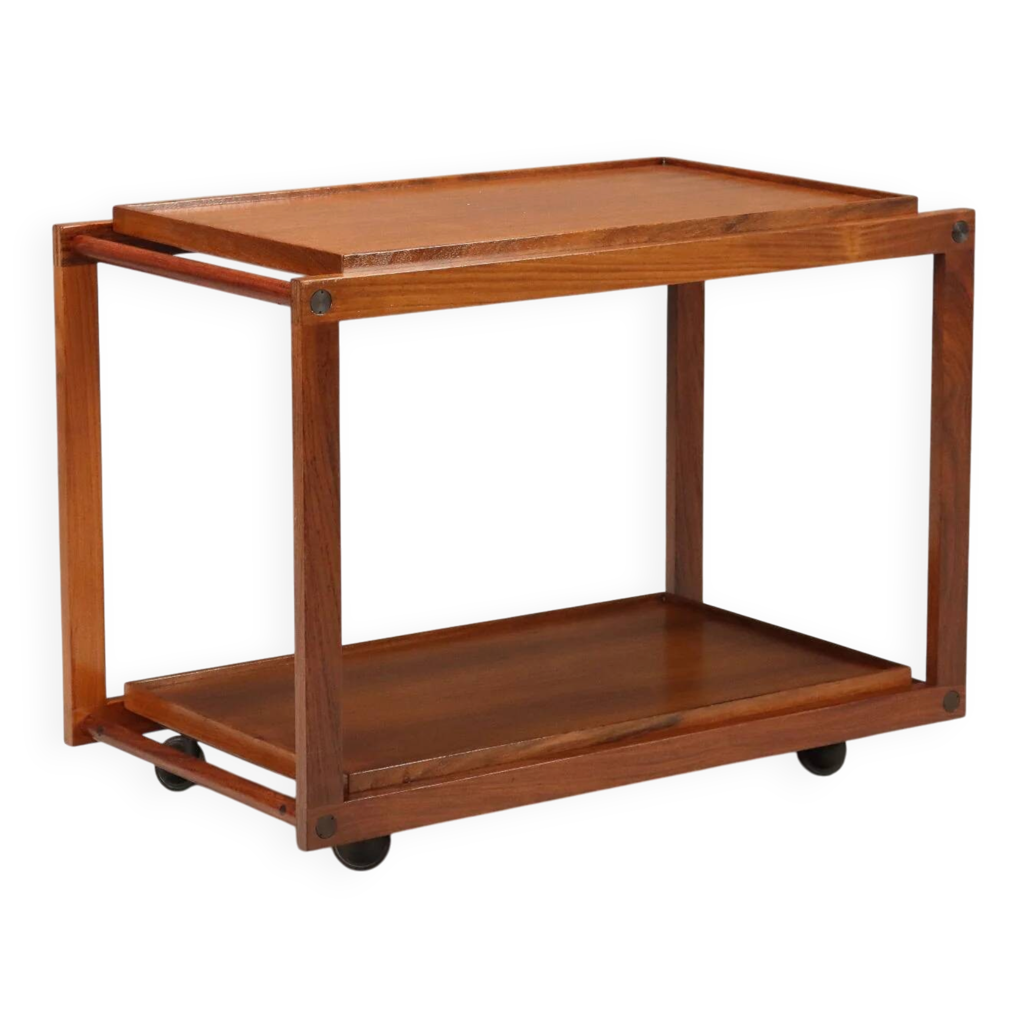 Desserte de cuisine vintage en teck à double plateau, design Italie, années 1960
