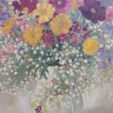 The summer bouquet of flowers, oil on old canvas