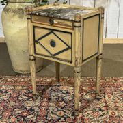 Beech bedside table painted with a marble top in Louis XVI style from the late 19th century.