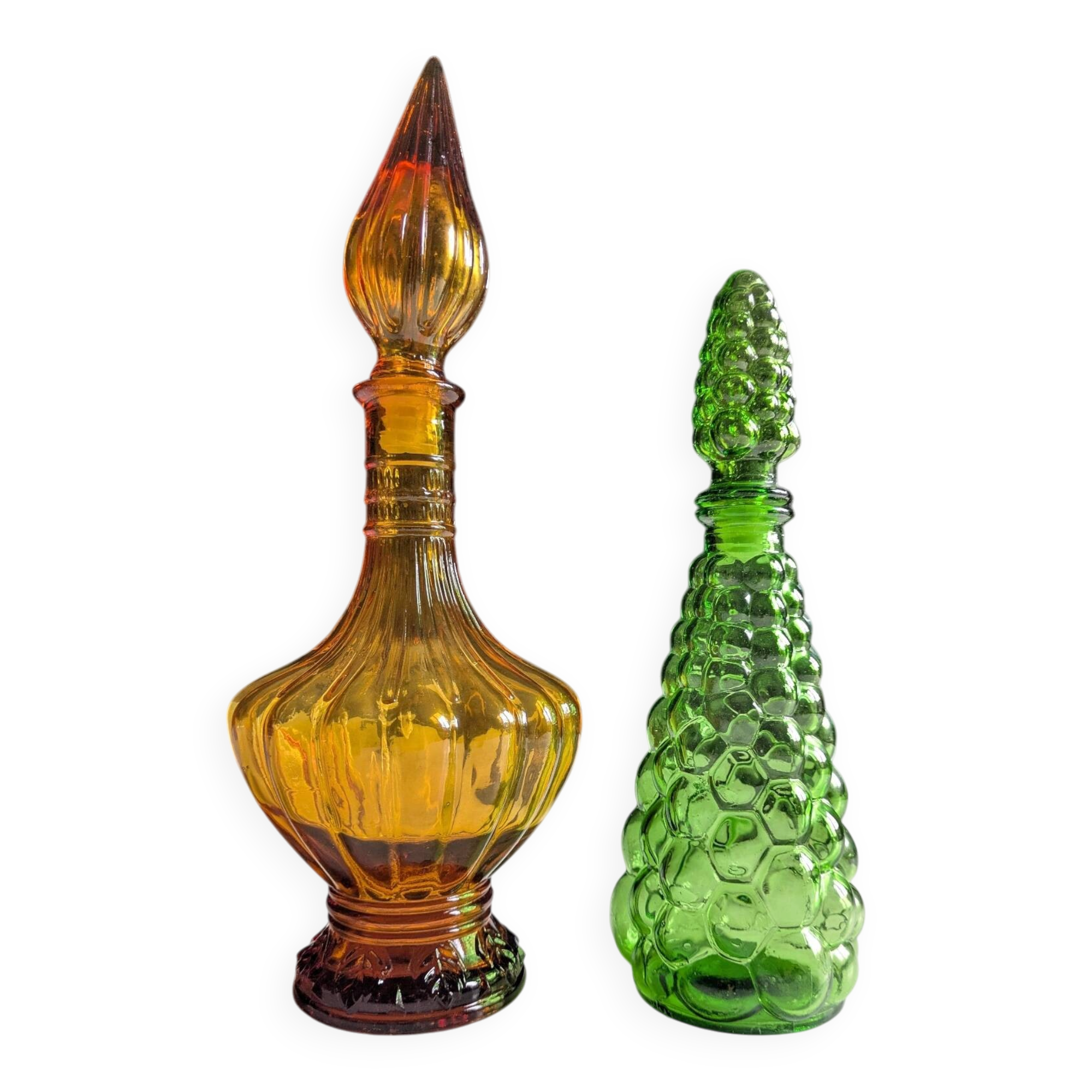 Pair of vintage Empoli style carafes from the 70s.