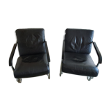 Set of 2 lounge chairs in vintage leather late 80s, comfortable and in good condition