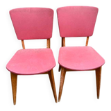 2 chaises scandinaves bois massif et cuir bordeaux 1970