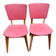 2 Scandinavian chairs in solid wood and burgundy leather from the 1970s.