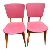 2 chaises scandinaves bois massif et cuir bordeaux 1970
