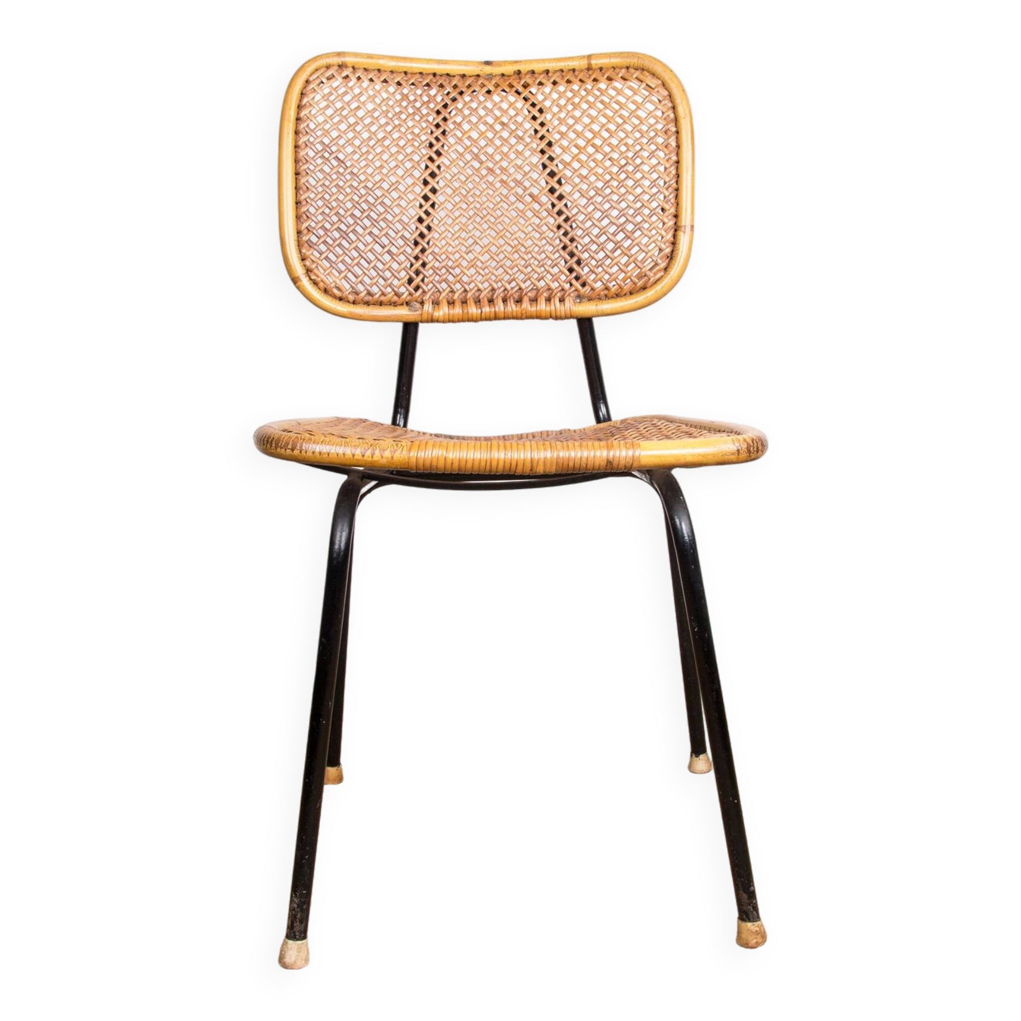 Vintage rattan and metal chair by Dirk Van Sliedrecht for Rohé Noordwolde 1950.