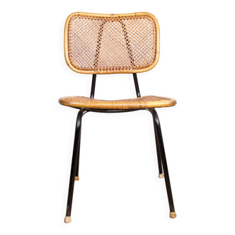 Chaise vintage en rotin et métal par Dirk Van Sliedrecht pour Rohé Noordwolde 1950.