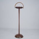 Vintage Wooden Ashtray Stand with Braided Leather Handle. Italy 1950s