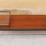 Modernist coffee table vintage wood, metal and glass