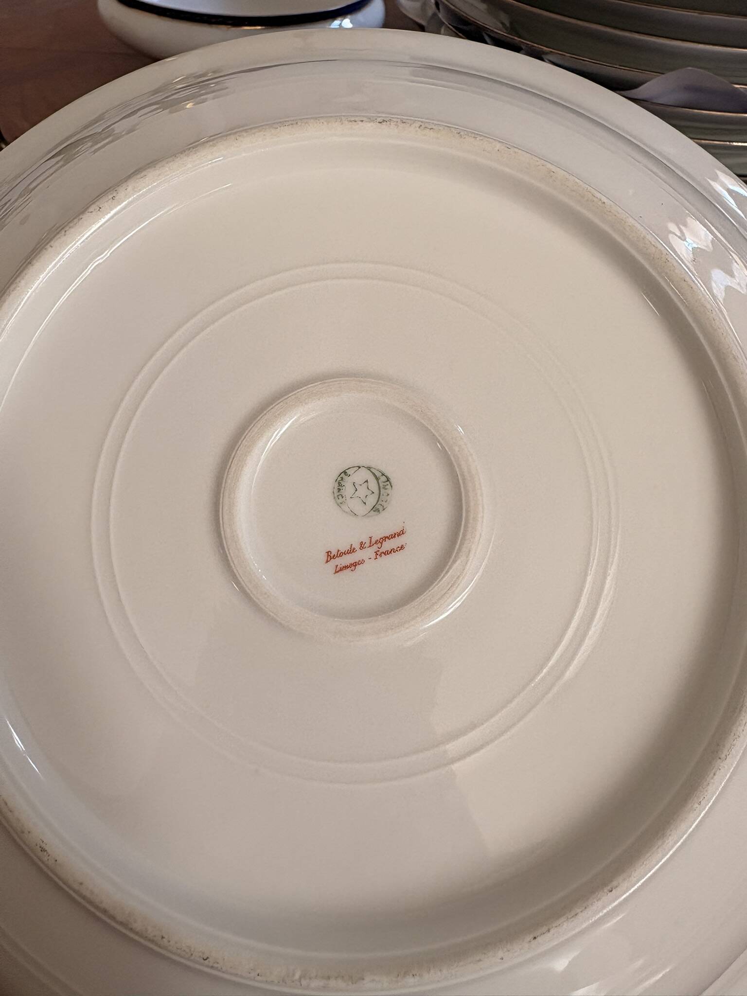 Large Deep Plate 29cm Salad Bowl Limoges Porcelain Blue Gold Betoule Legrand