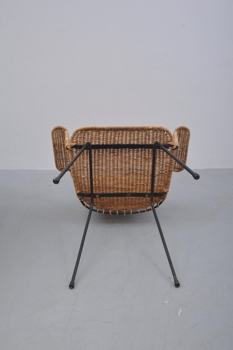 Vintage rattan chairs with table, 1950s, set of 3