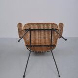 Vintage rattan chairs with table, 1950s, set of 3