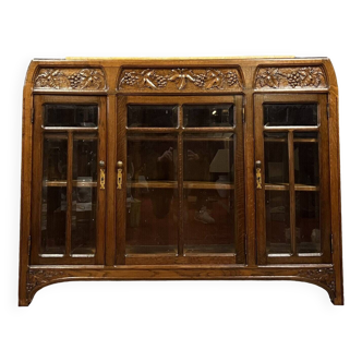 Art Nouveau period display case in carved oak circa 1900