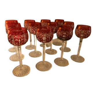 12 verres à pied cristal saint louis estampillé -verre à vin du rhin -hauteur 19 cm diamètre 6,5 cm