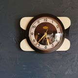 Vintage formica clock rectangular silent wall pendulum "Carrez black white"