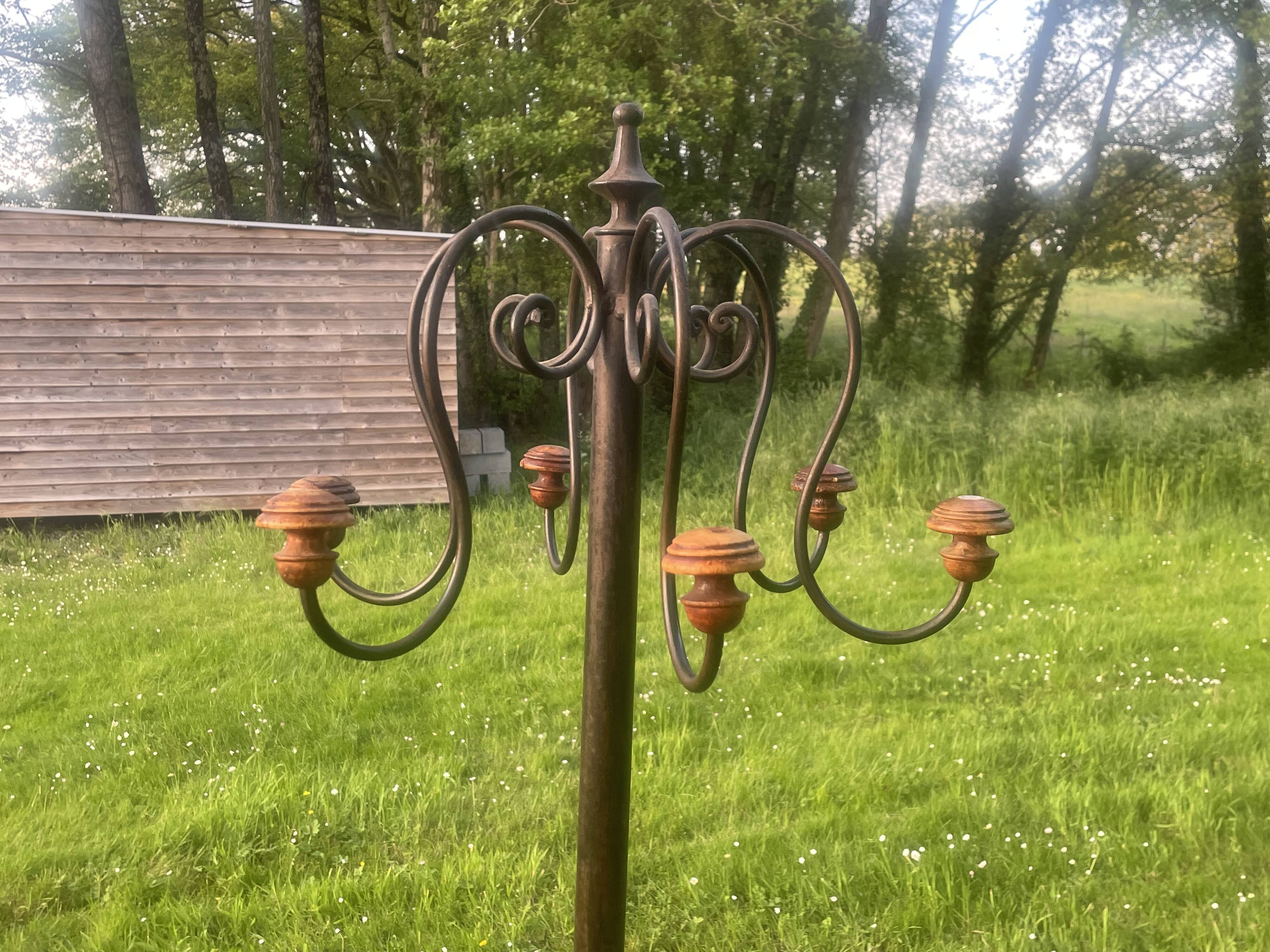 Coat rack called jellyfish, umbrella cane holder, iron and wood bistro parrot
