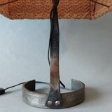Brutalist lamp 1950 in wrought iron with handmade wool lampshade.