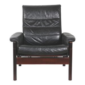 fauteuil en cuir noir - bois