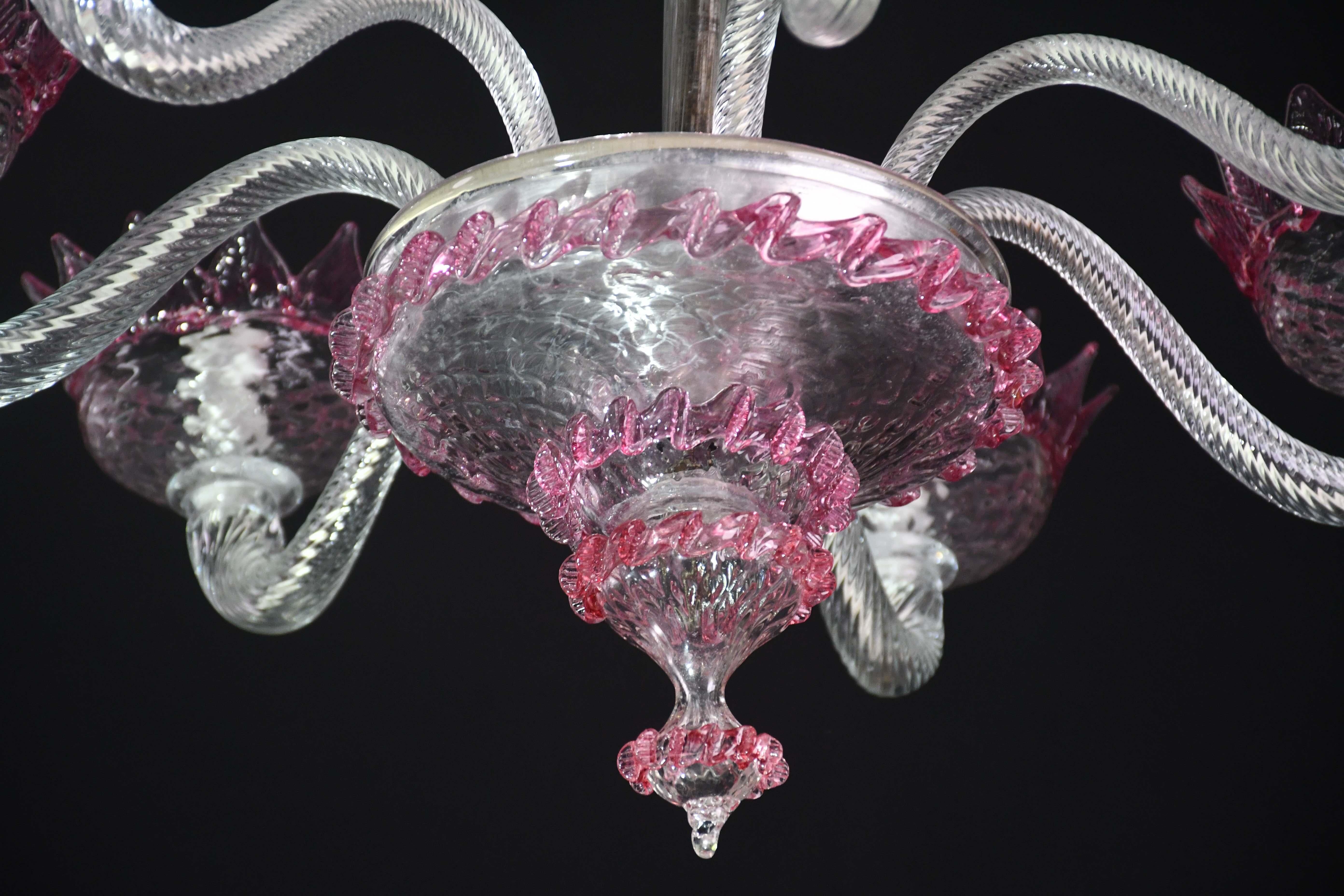 Wonderful Vintage Pink Venetian Chandelier Murano Glass 7 arms