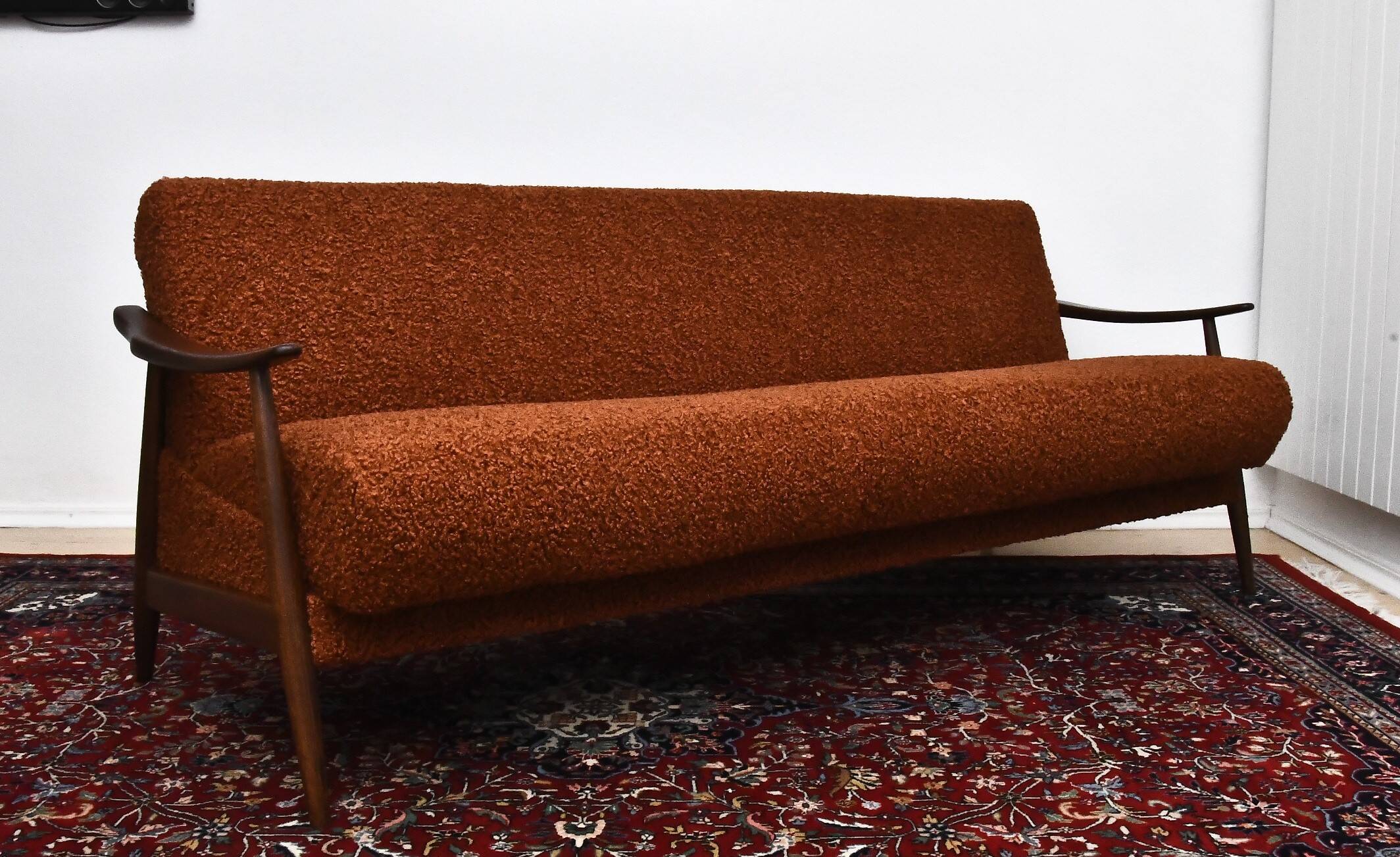 Scandinavian-style folding sofa in brown boucle fabric, 1960s
